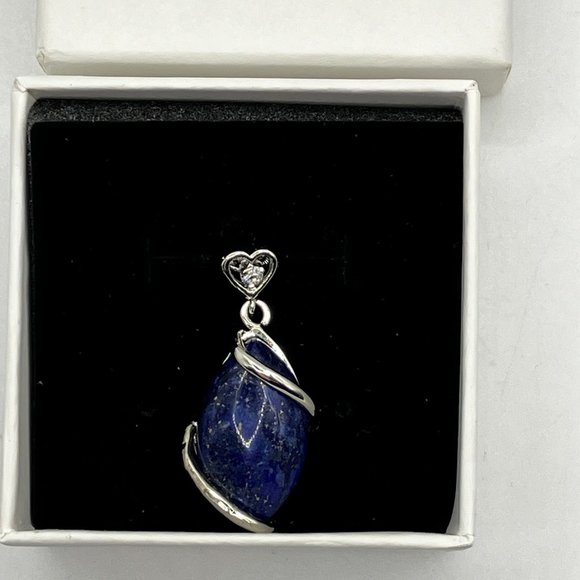Genuine Lapis Lazuli Gemstone Pendant and 18 inch Stainless Steel Chain New - Picture 11 of 13